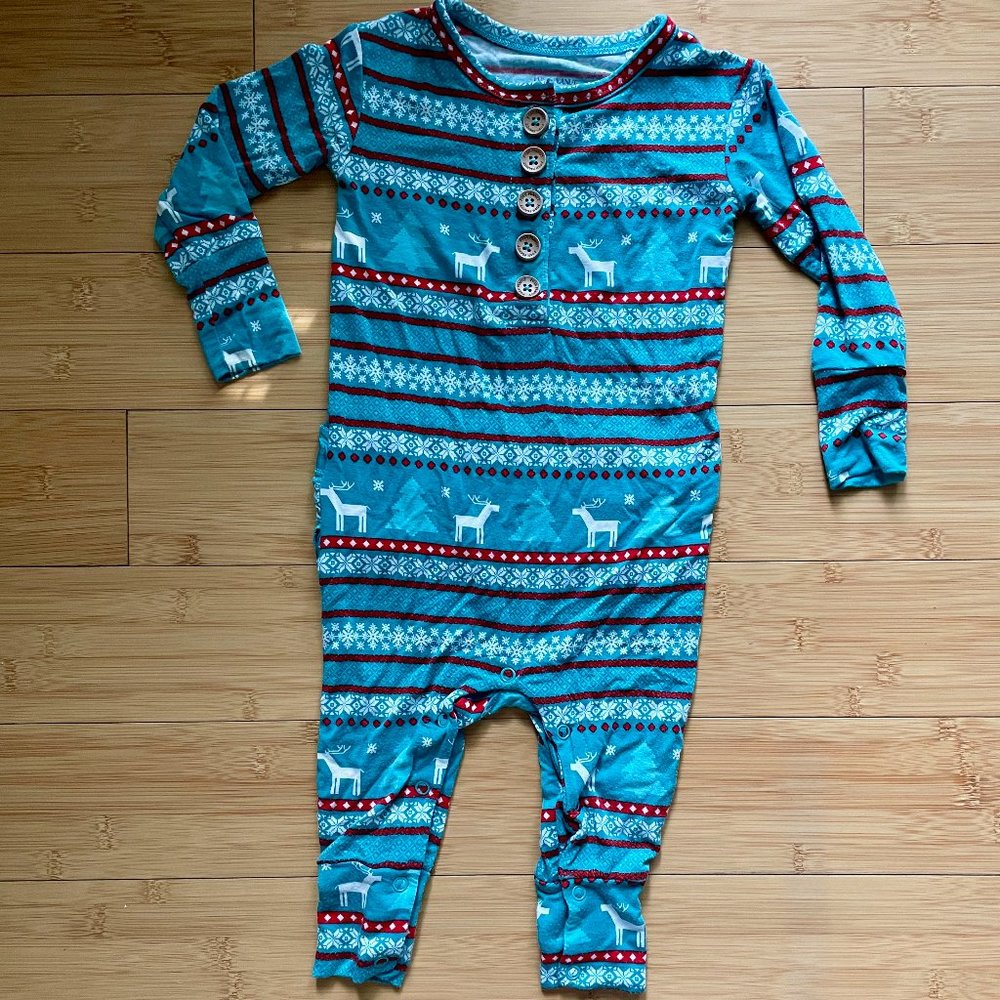 HOLIDAYS!! Posh Peanut Sebastian (Reindeer + Tree) Ruffle Romper - 9-12m